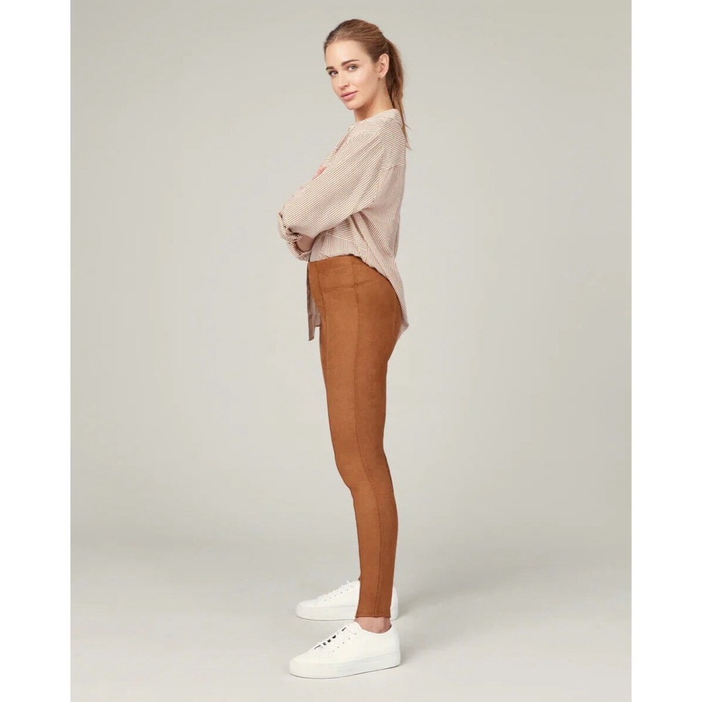 Spanx Faux Suede Leggings Women's Medium Rich Caramel Brown - Picture 6 of 13